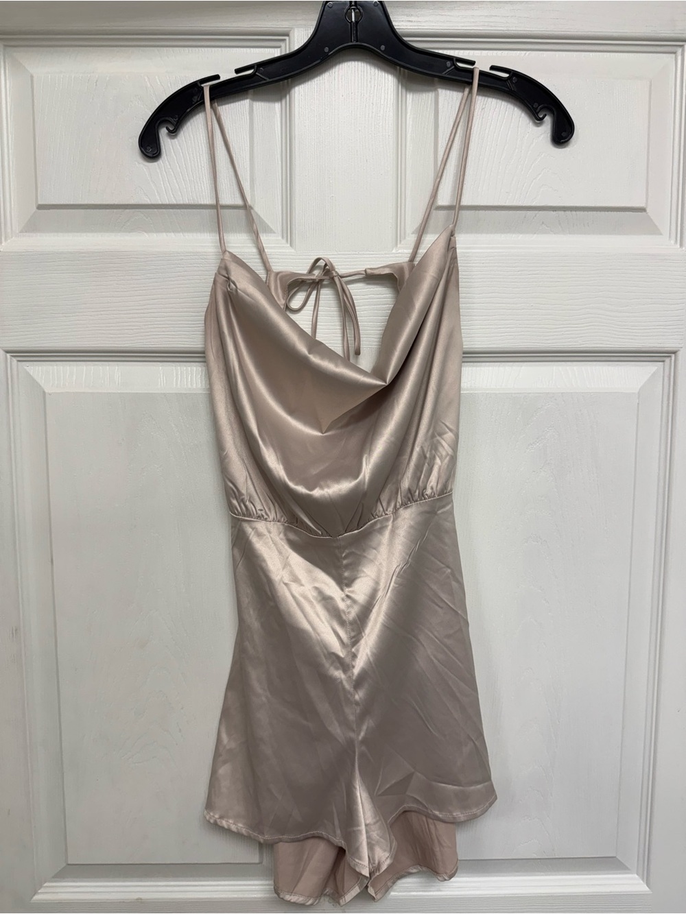 Timing Champagne Satin Cowl-Neck Romper Slip